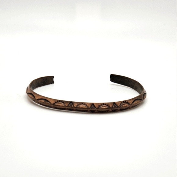Real COPPER Carved Engraved Design Cuff Bracelet Smaller Sized - Picture 3 of 8